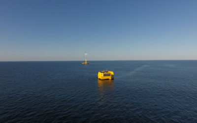 “The prototype of the new autonomous WAVEGEM® platform moored at sea”