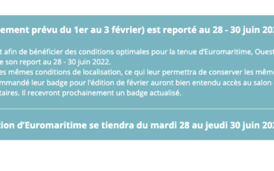 Le salon Euromaritime est reporté au 28, 29 et 30 juin 2022